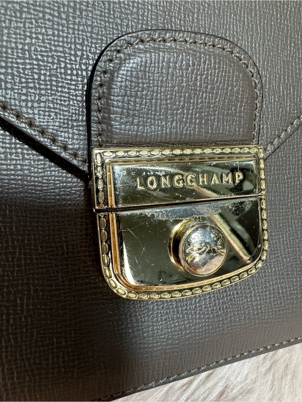 Longchamp Leather  Brown Crossbody with Gold-Tone Lock - Picture 4 of 14